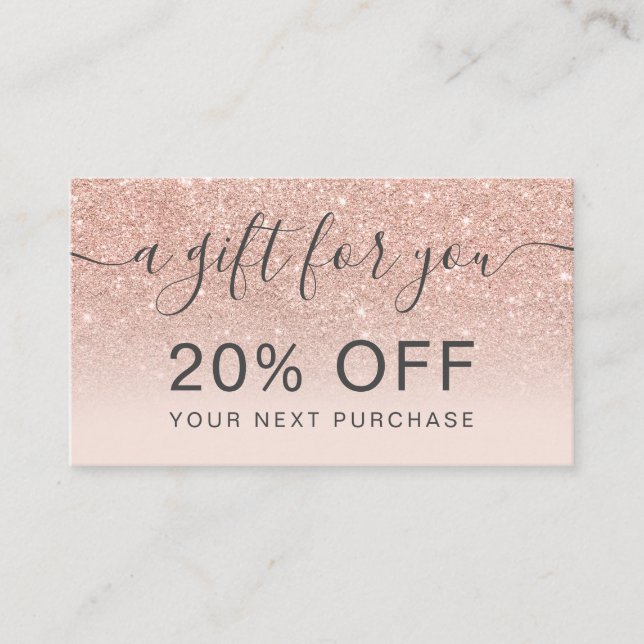 Moderne Rose Gold Glitzer erröten ombre beruflich Rabattkarte (Vorderseite)