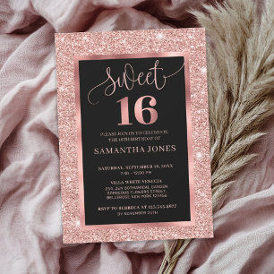 Moderne Rose Gold Glitzer Folie schwarz 16 . Gebur Einladung