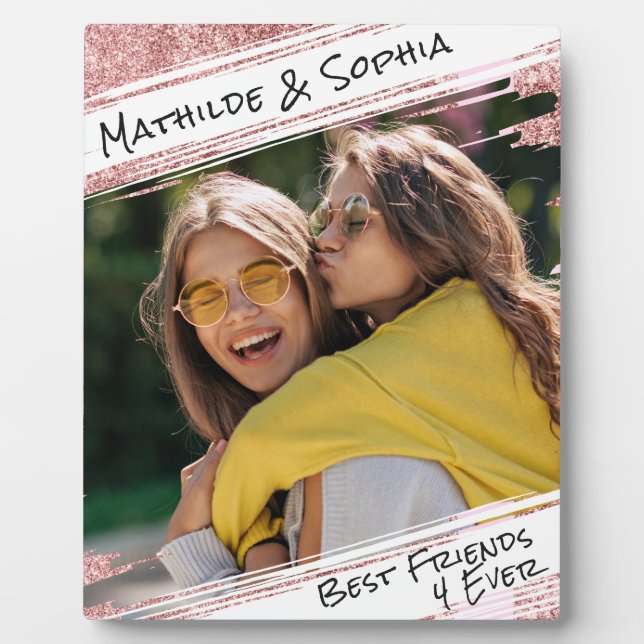 Moderne Rose Gold Glitzer & Foto BBF Bester Freund Fotoplatte (Vorderseite)