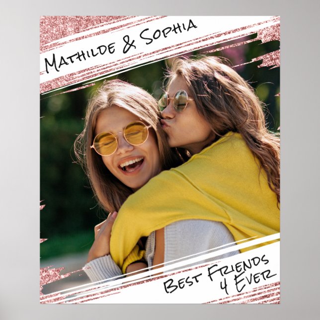 Moderne Rose Gold Glitzer & Foto BBF Bester Freund Poster (Vorne)