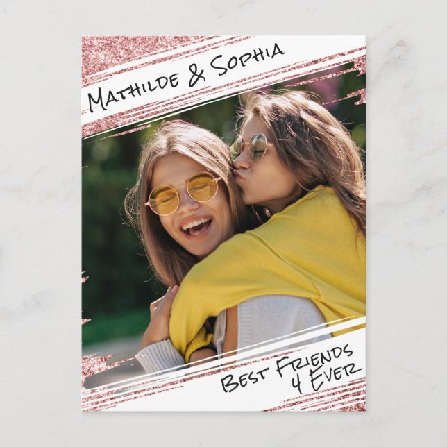 Moderne Rose Gold Glitzer & Foto BBF Bester Freund Postkarte (Vorderseite)