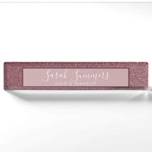 Moderne Rose Gold Glitzer Friseur Makeup Artist Namensplakette