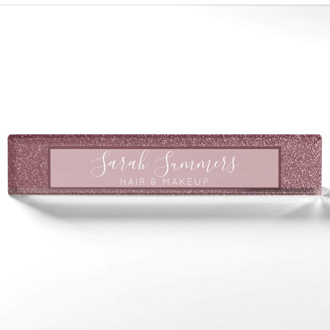 Moderne Rose Gold Glitzer Friseur Makeup Artist Namensplakette (Vorderseite)