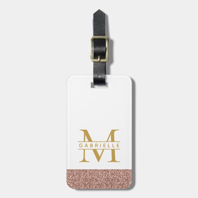Moderne Rose Gold Glitzer & Gold Travel Bag Gepäckanhänger (Vorderseite vertikal)