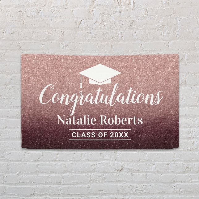 Moderne Rose Gold Glitzer Graduation Party Banner (Von Creator hochgeladen)