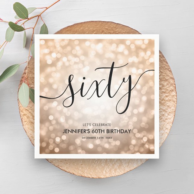 Moderne Rose Gold Glitzer Lights 60. Geburtstag Serviette (Modern Rose Gold Glitter Lights 60th Birthday Napkins)