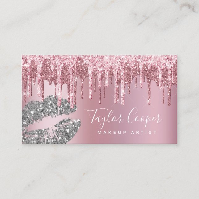 Moderne Rose Gold Glitzer Lips Makeup Künstler  Visitenkarte (Vorderseite)