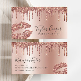 Moderne Rose Gold Glitzer Lips Makeup Künstler Visitenkarte
