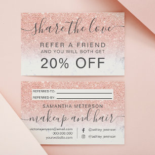 Moderne Rose Gold Glitzer Marmor ombre beruflich Empfehlungskarte