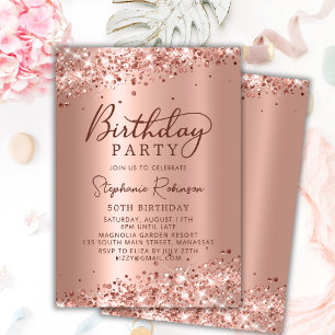 Moderne Rose Gold Glitzer Metal Foil 50. Geburtsta Einladung