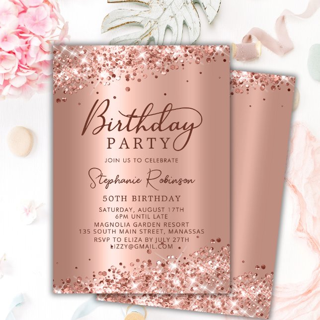 Moderne Rose Gold Glitzer Metal Foil 50. Geburtsta Einladung (Von Creator hochgeladen)