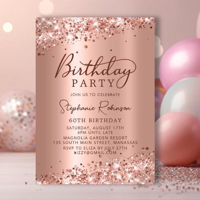Moderne Rose Gold Glitzer Metal Foil 60. Geburtsta Einladung (Von Creator hochgeladen)