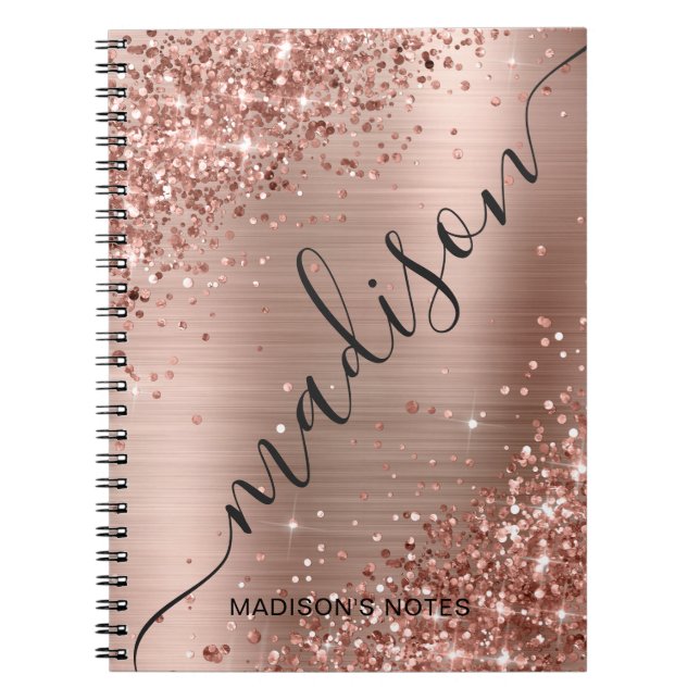 Moderne Rose Gold Glitzer Metallic Monogram Script Notizblock (Vorderseite)