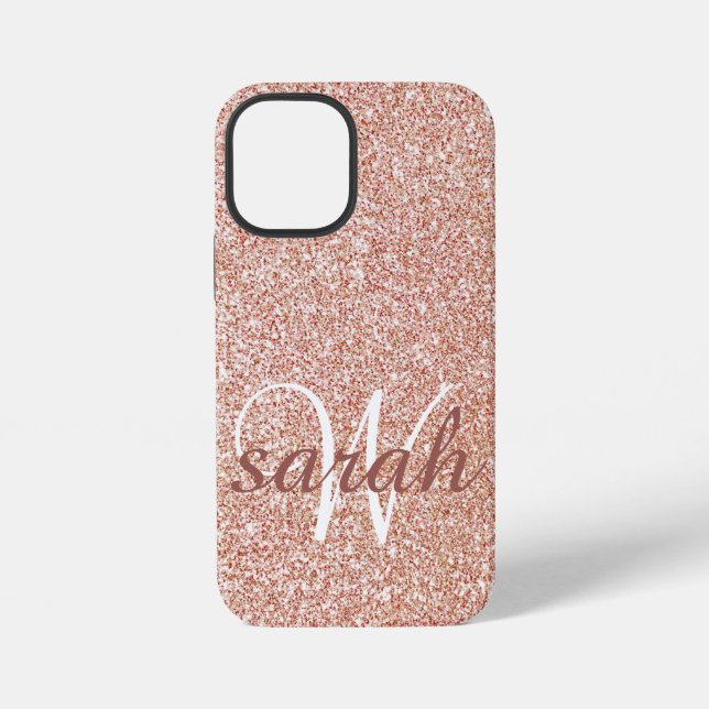 Moderne Rose Gold Glitzer mit Monogramm iPhone 12 Mini Hülle (Rückseite)