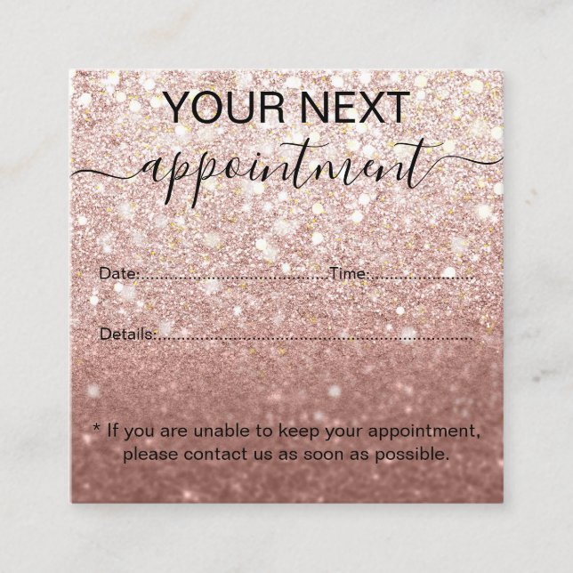 Moderne Rose Gold Glitzer Ombre Beruflich Terminkarte (Vorderseite)