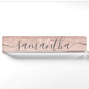 Moderne Rose Gold Glitzer ombre blüten Monogramm Namensplakette