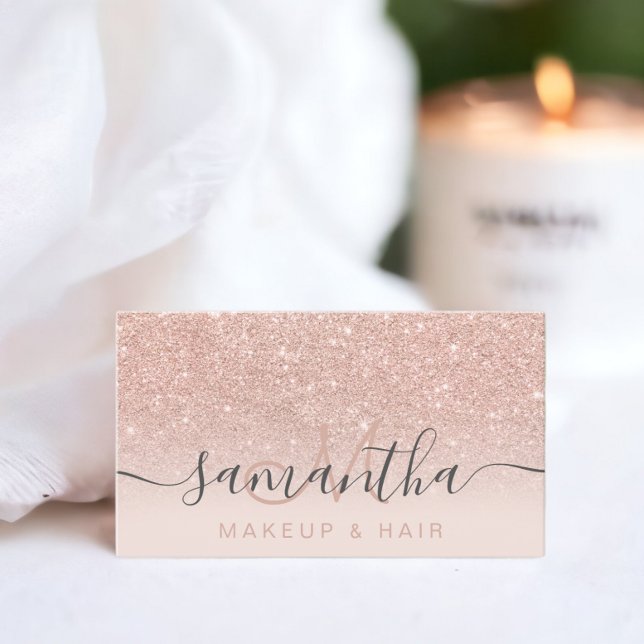 Moderne Rose Gold Glitzer ombre Erröten Schminkhaa Visitenkarte (Abstract colorful watercolor drops pattern business card)