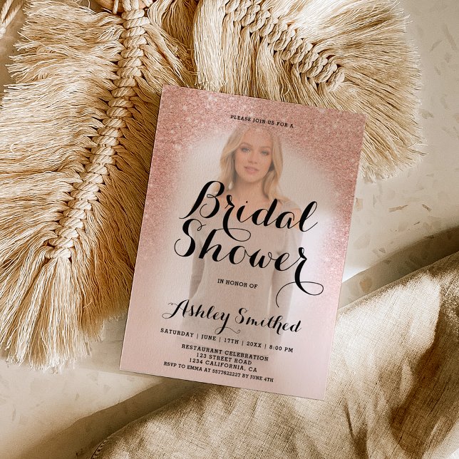 Moderne Rose Gold Glitzer ombre Foto Brautparty Einladung (Von Creator hochgeladen)