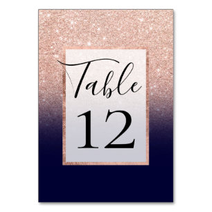 Moderne Rose Gold Glitzer ombre Gradientenblau Tischnummer