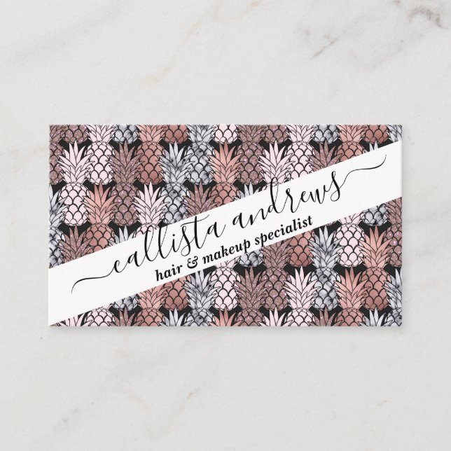 Moderne Rose Gold Glitzer Pink Ananas Muster Visitenkarte (Vorderseite)