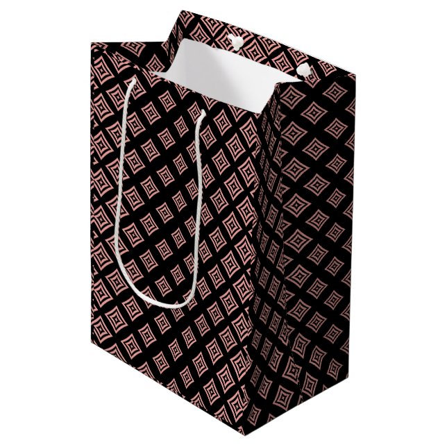 Moderne Rose Gold Glitzer Rhomboid Mittlere Geschenktüte (Vorderseite Schrägansicht)