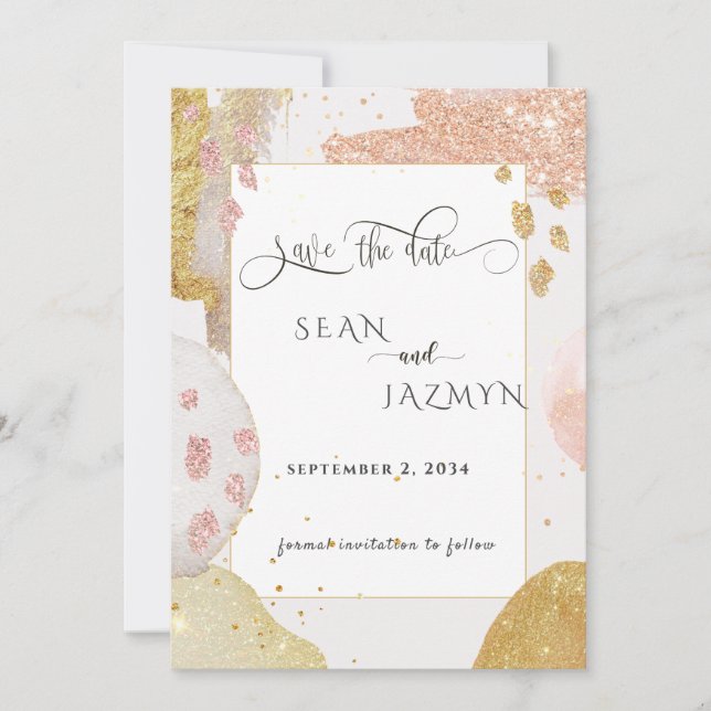 Moderne Rose Gold Glitzer Save the Date Einladung (Vorderseite)