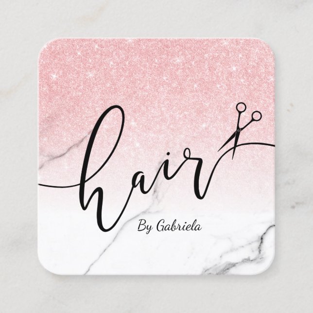 Moderne Rose Gold Glitzer Schere Haarstylist Quadratische Visitenkarte (Vorderseite)
