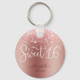 Moderne Rose Gold Glitzer Sweet 16 Schlüsselanhänger