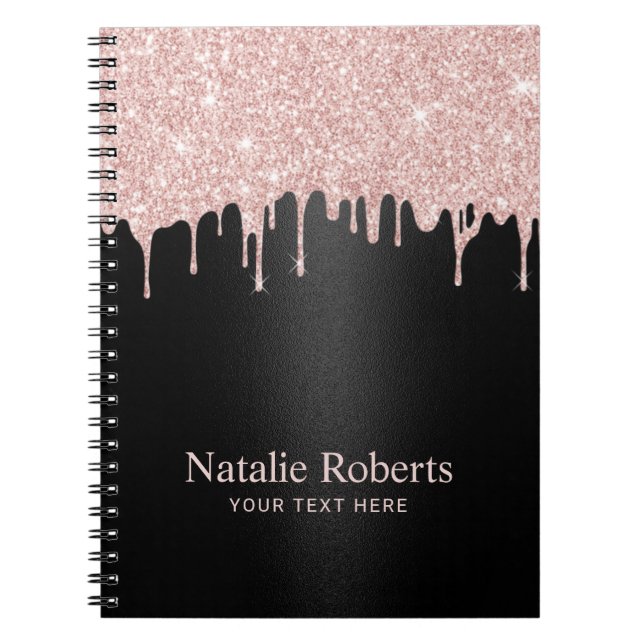 Moderne Rose Gold Glitzer Tropfen Black Beauty Sal Notizblock (Vorderseite)