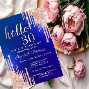 Moderne Rose Gold Glitzer Tropfen Blue 30. Geburts Einladung