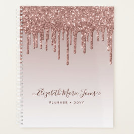Moderne Rose Gold Glitzer Tropfen Elegantes Script Planer