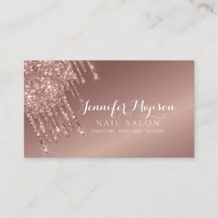 Moderne Rose Gold Glitzer Tropfen Nagelstudio Eleg Visitenkarte