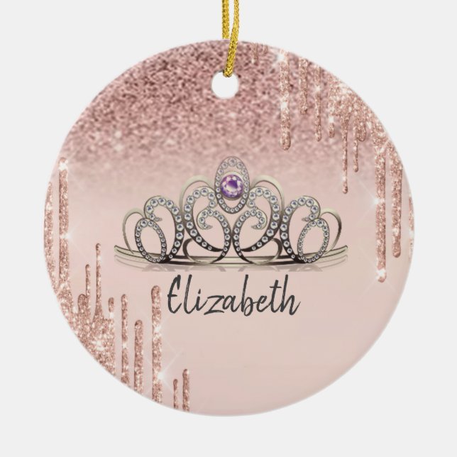 Moderne Rose Gold Glitzer Tropfen Ombre Tiara Keramik Ornament (Vorne)