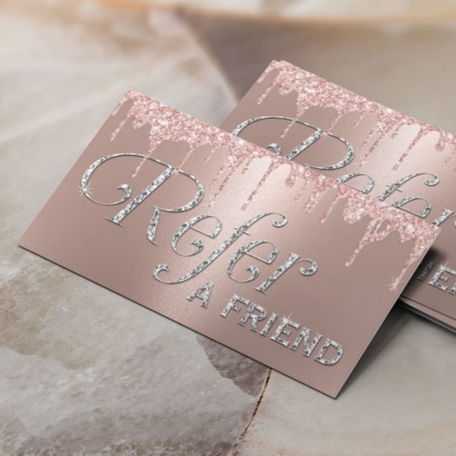 Moderne Rose Gold Glitzer Tropfen Schönheitssalon  Empfehlungskarte (Von Creator hochgeladen)