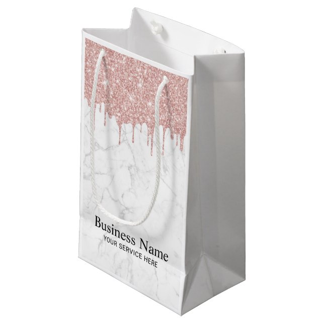 Moderne Rose Gold Glitzer Tropfen Trendy Marbella Kleine Geschenktüte (Vorderseite Schrägansicht)
