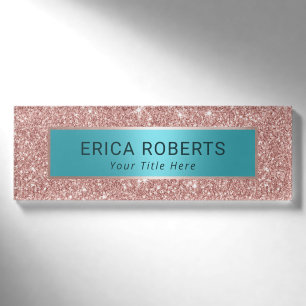 Moderne Rose Gold Glitzer & Türkis Schönheitssal Namenschild