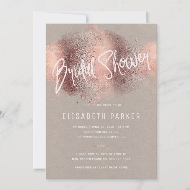 Moderne Rose Gold Glitzer Typografie Brautparty Einladung (Vorderseite)