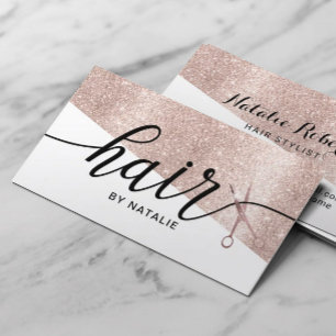 Moderne Rose Gold Glitzer Typografie Hair Stylist Visitenkarte