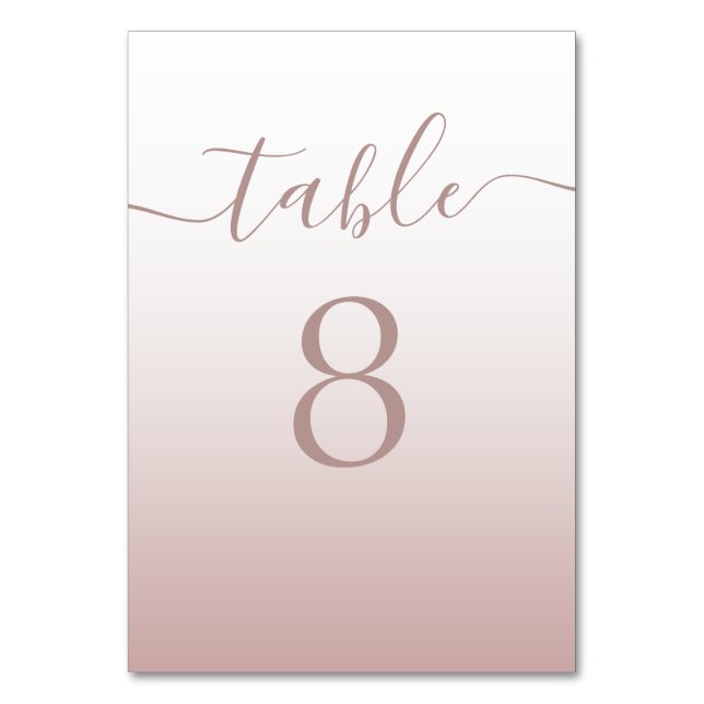 Moderne Rose Gold Gradient Wedding Tischnummer (Vorderseite)