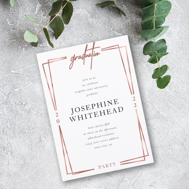 Moderne Rose Gold Graduation Party Einladung (Von Creator hochgeladen)