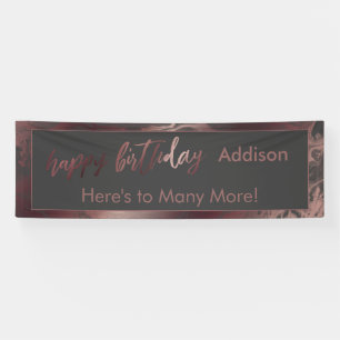 Moderne Rose Gold & Gray Marbled Happy Birthday Banner