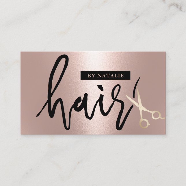 Moderne Rose Gold Hair Stylist Script Sisson Salon Visitenkarte (Vorderseite)