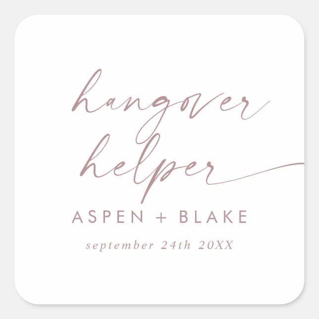 Moderne Rose Gold Hangover Helper Gastgeschenk Hoc Quadratischer Aufkleber (Vorderseite)