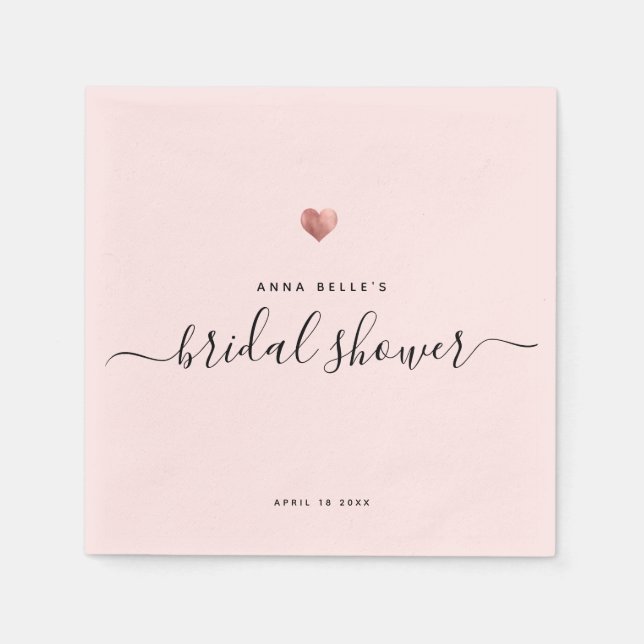Moderne Rose Gold Heart Chic Brautparty Serviette (Vorderseite)