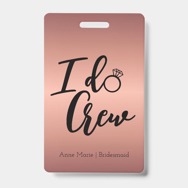 Moderne Rose Gold I Crew Bachelorette Ausweis (Vorderseite)