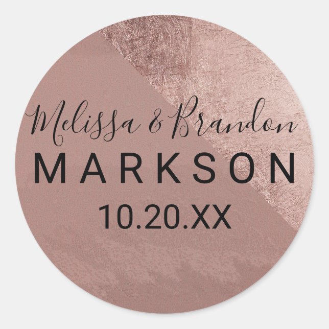 Moderne Rose Gold Imitate Foil Triangle Wedding Runder Aufkleber (Vorderseite)