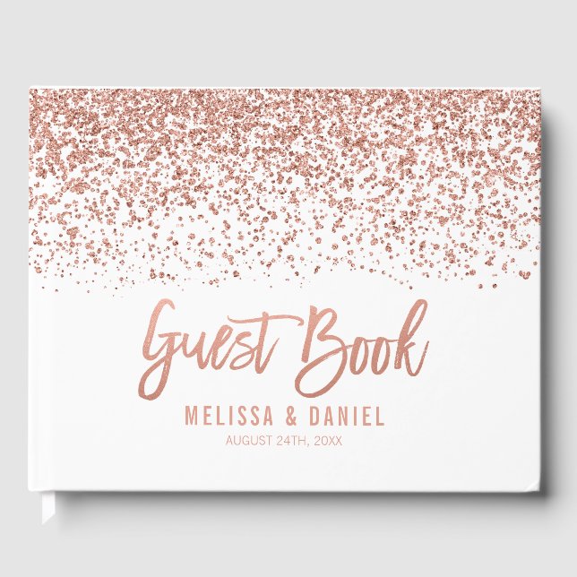 Moderne Rose Gold Imitate Glitzer Hochzeit Gästebuch (Vorderseite)