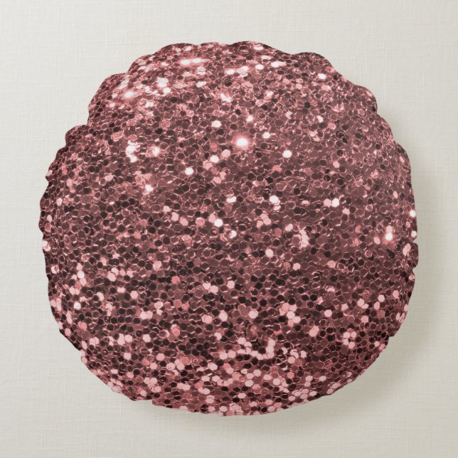 Moderne Rose Gold Imitate Glitzer Print Rundes Kissen (Vorderseite)