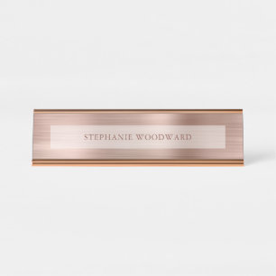 Moderne Rose Gold Imitate Pinselmetallfolie Schreibtischnamensplakette