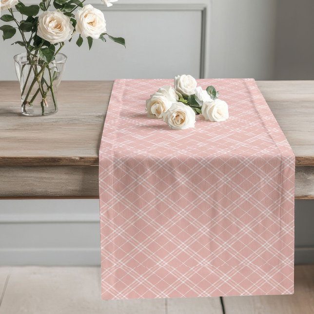 Moderne Rose Gold Kariert Table Runner Wohngestalt Großer Tischläufer (Modern Rose Gold Plaid Table Runner Home Decor)